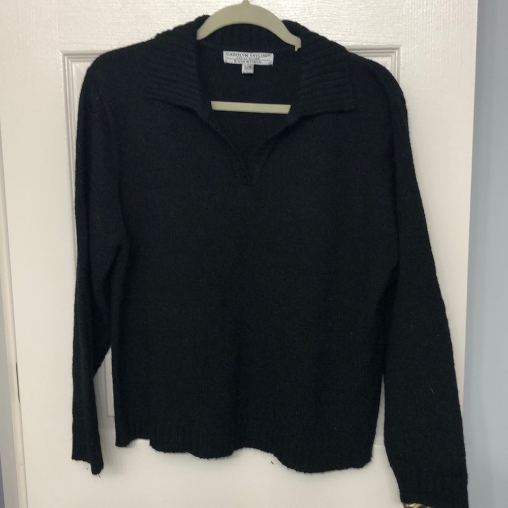 Black Collar V-Neck Long Sleeve Sweater XL